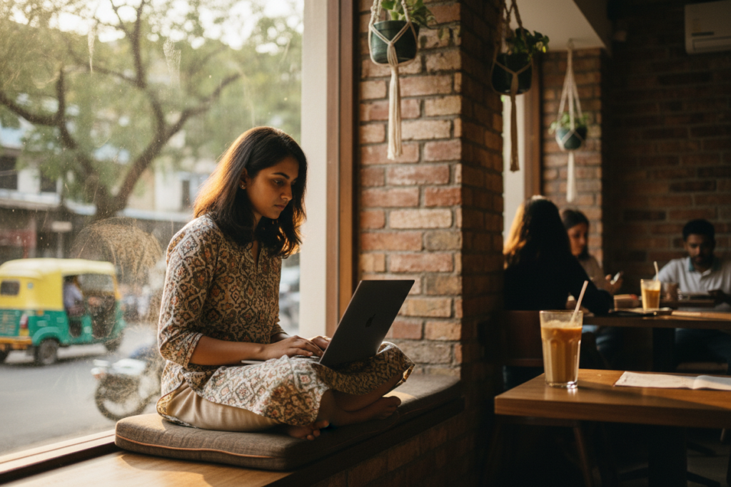 Laptop-friendly cafe workspace in Bangalore